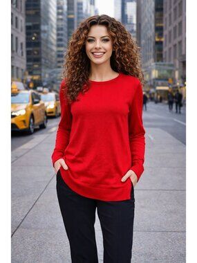 Michael Michael Kors Size Large Red Knit Blouse Animal Print Back Zip City Chic